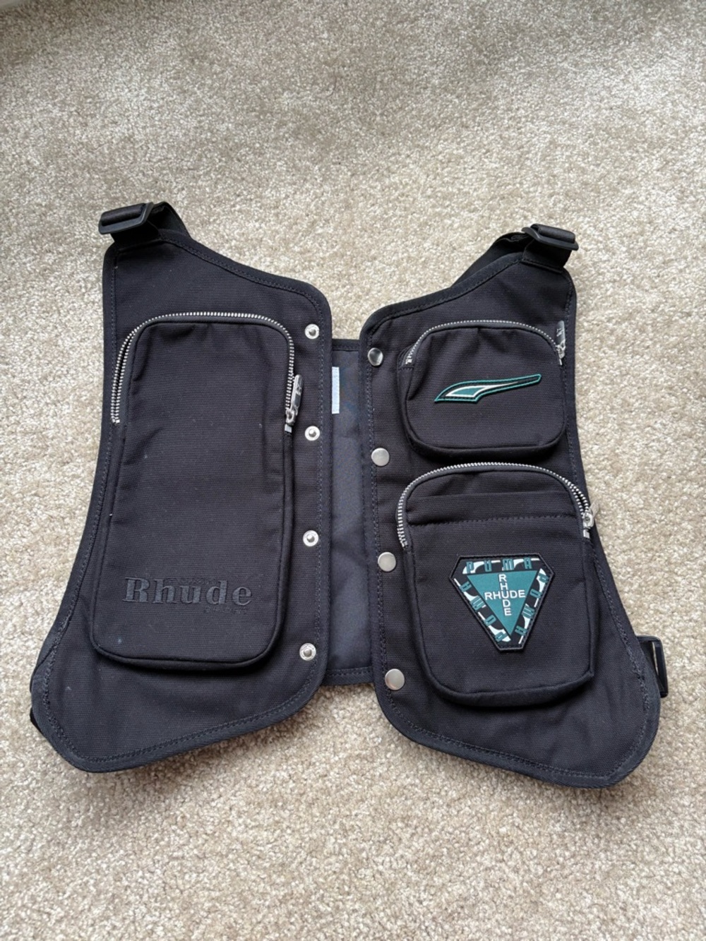 Rhude x PUMA Black Utility Vest with Teal Patch Details